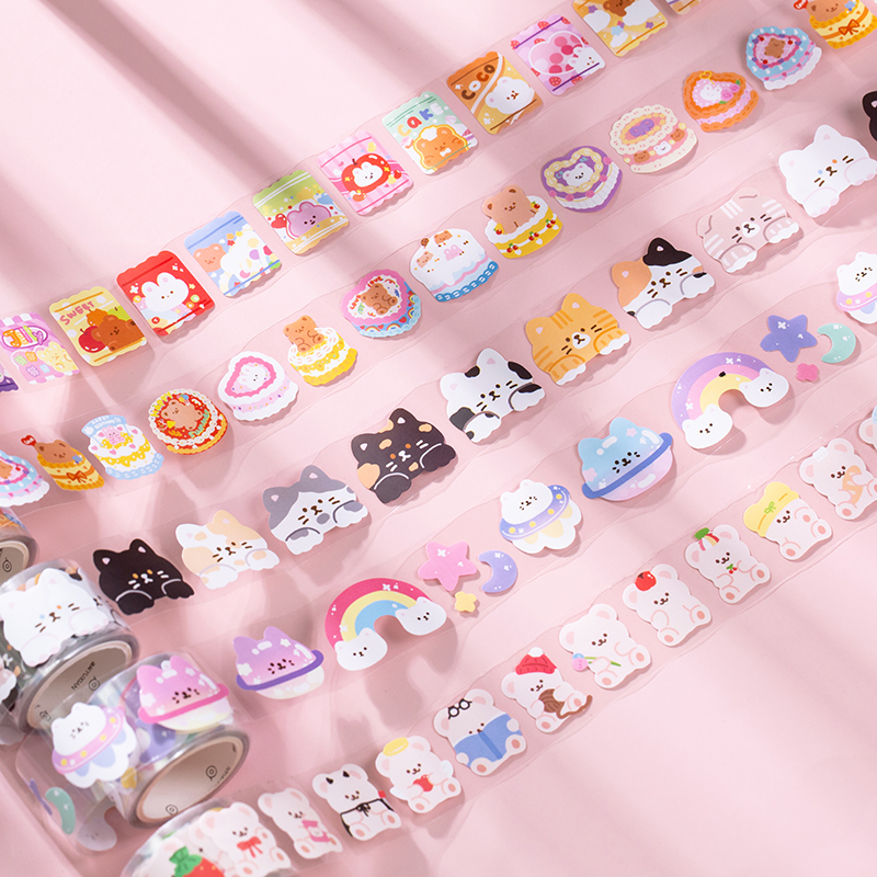 Talking idle cute bag series waste tape bear cartoon hand-painted small animal avatar hand account collage material hand account decoration small pattern sticker cut die coated paper special-shaped tape