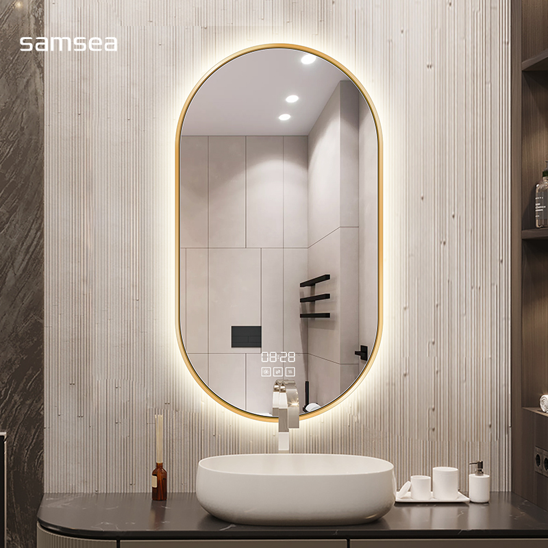 Smart bathroom mirror aluminum alloy frame powder room mirror with light led makeup mirror wall-mounted light luxury bathroom mirror