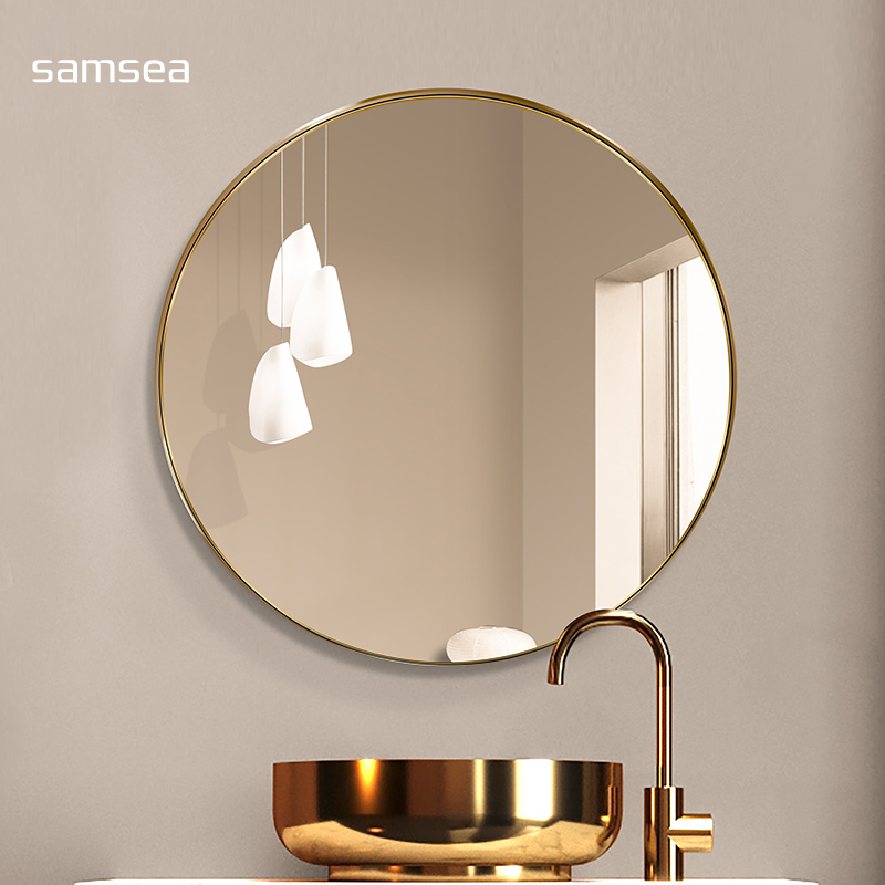 Stainless steel light luxury bathroom mirror toilet vanity vanity mirror wall-mounted powder room round bathroom mirror