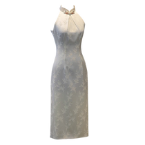 Improved summer cheongsam womens new Chinese dressing gown bridal halter dress young style daily white engagement dress