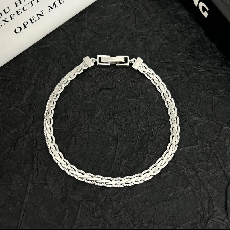 S925 Silver Bracelet, 《Lily of the Valley in the Wild》, Accessible Luxury, Personalized Lace Edge Snake Bone Chain Woven Silver Bracelet for Women, about 7g