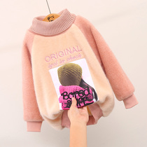 Girls sweater plus velvet thickened autumn and winter high collar 2021 new foreign gas children mink velvet pullover wear base shirt