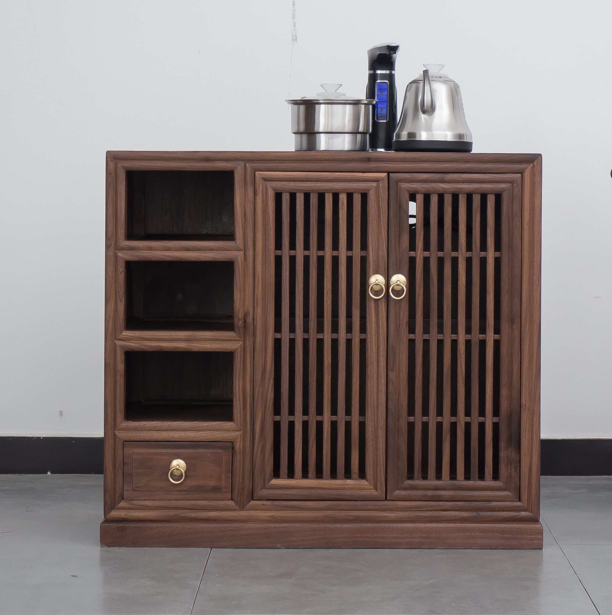 New Chinese style solid wood tea cabinet old elm dining cabinet log Tea side cabinet short cabinet tea table walnut color furniture