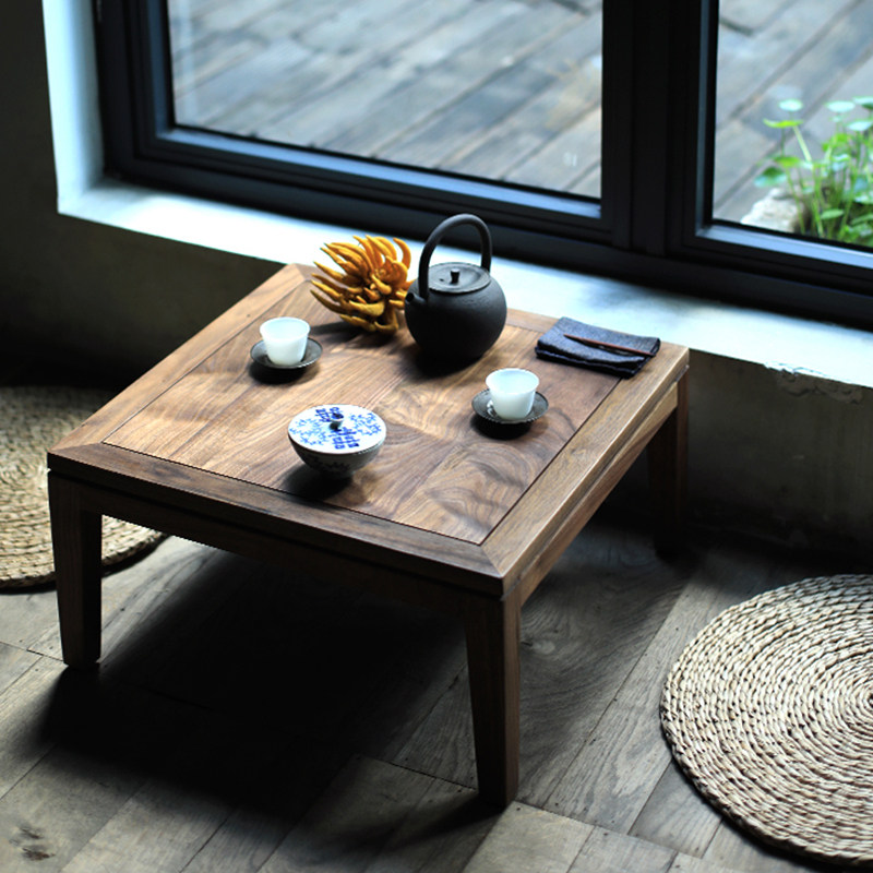 Solid Wood Small Tea Table Casual Dwarf Table Zen tea Terrace Tatami Black Walnuts Wood Elm New Chinese Seat Ground