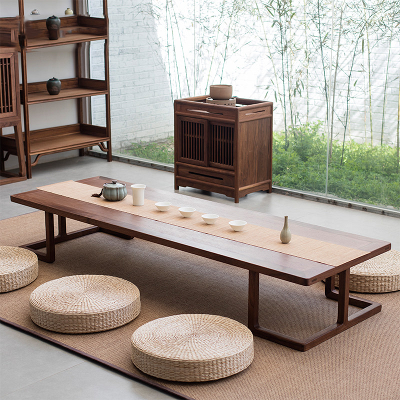 Japanese-style tatami tea table New Chinese-style solid wood small coffee table table Bay window small table Zen black walnut low table