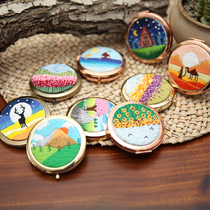 Hand embroidered diy make-up mirror material bag self-making gift cloth art embroidered folding double face with small mirror