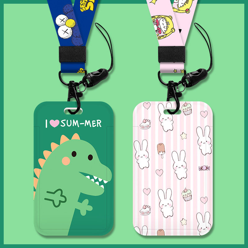 Cartoon cute girl work card set hanging neck bus meal card breast card Campus student card set Brand lanyard staff work card ID card set Work card custom school card Kindergarten pick-up card set