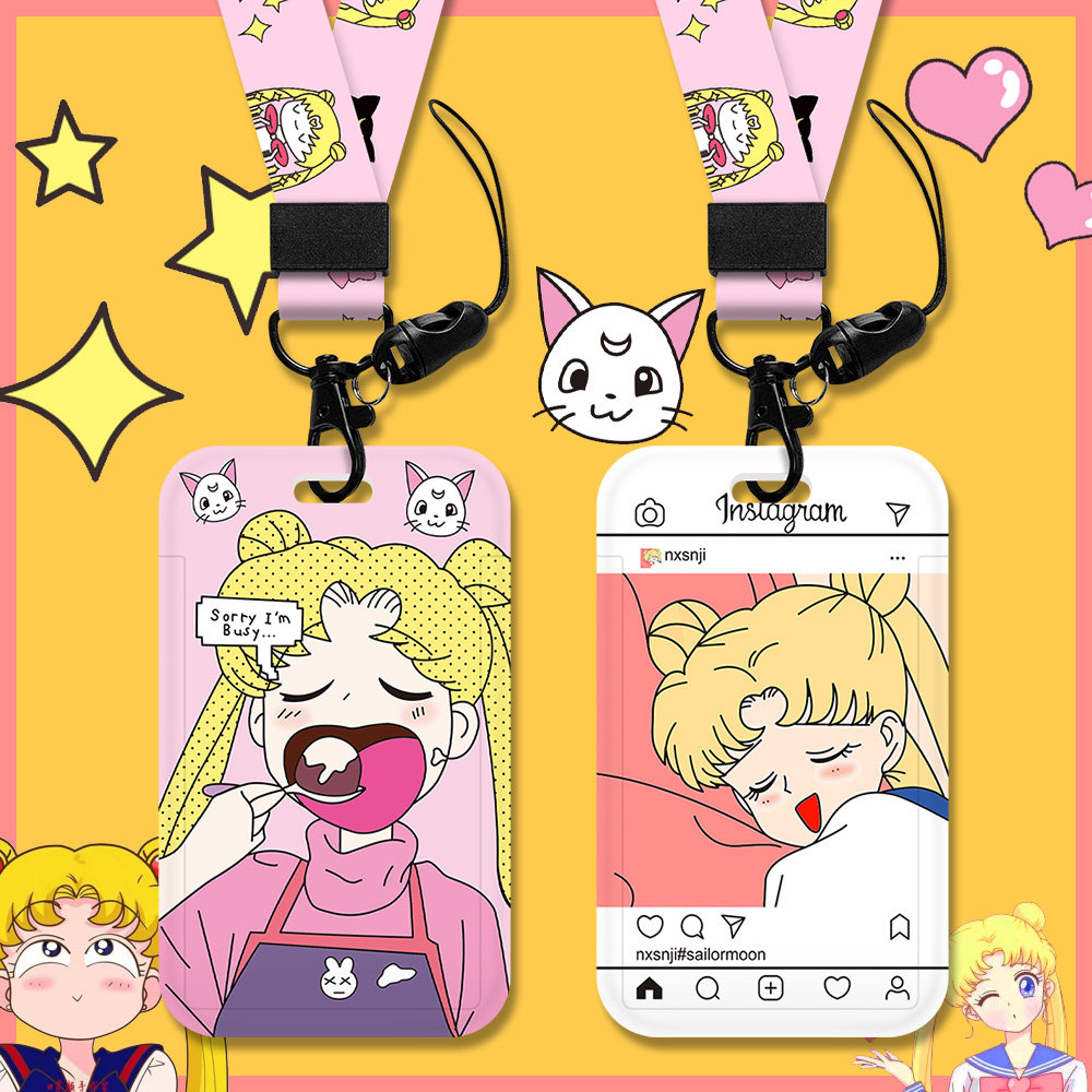 Cute cartoon Sailor Moon cartoon pick-up kindergarten badge ID card set Work card Bus card Student campus staff lanyard card brand custom citizen card protection cover Bank card