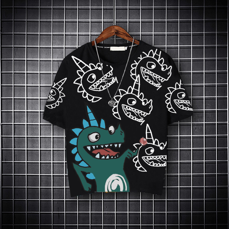 Dinosaur print T-shirt boy short-sleeved children's summer 2021 new big children's top foreign school boys summer fashion tide brand