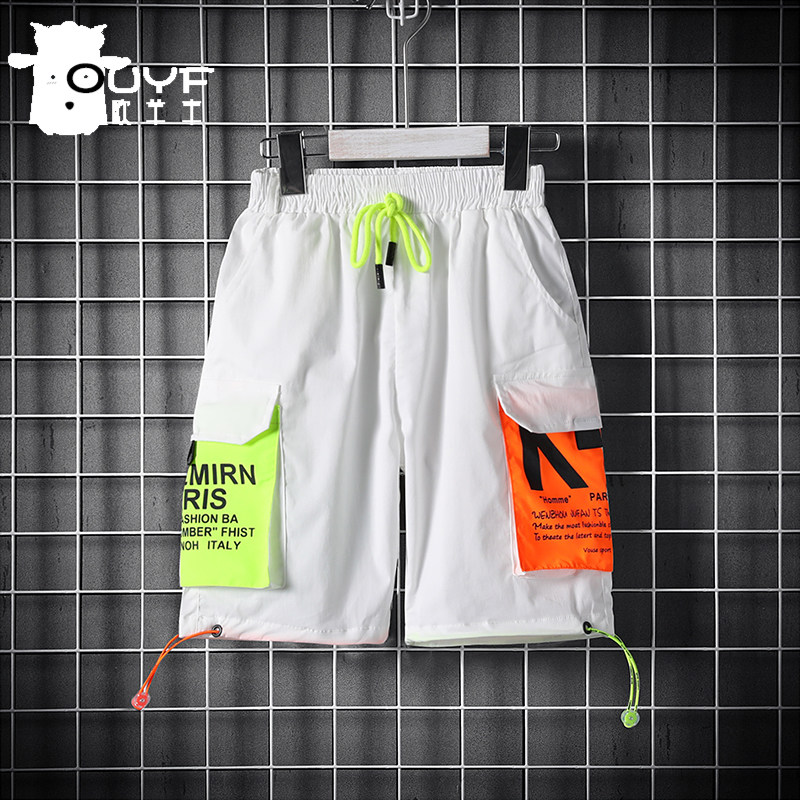 Boy's summer pocket splicing outside wearing shorts 2022 new foreign pie 50% pants 50% pants sport CUHK Scout pants