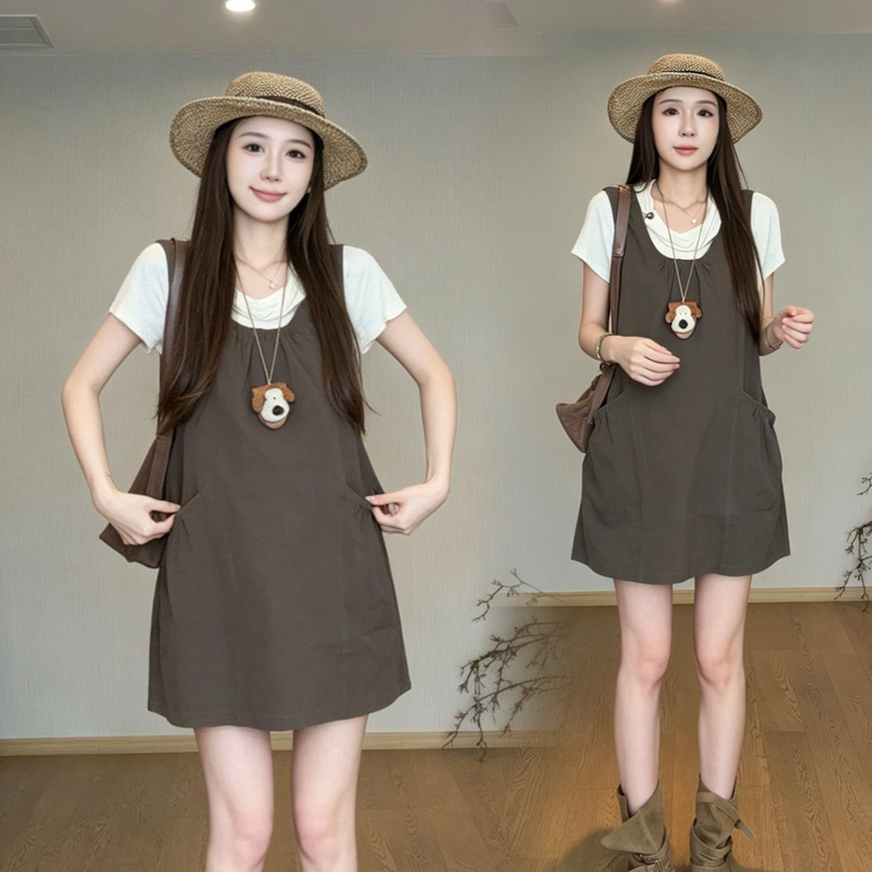 Maternity Dress Set Summer 2026 New Style Pregnancy Suspender Dress Two-Piece Set Loose Fit Does Not Show Pregnancy during Pregnancy Summer Wear