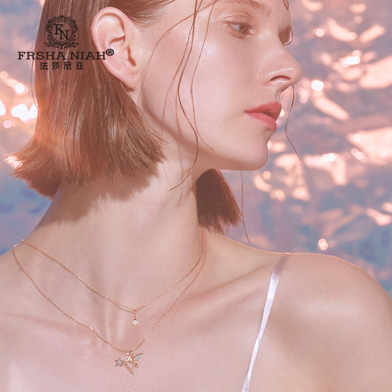 Fasonia French original design sterling silver cartoon unicorn silver necklace female double clavicle chain simple temperament