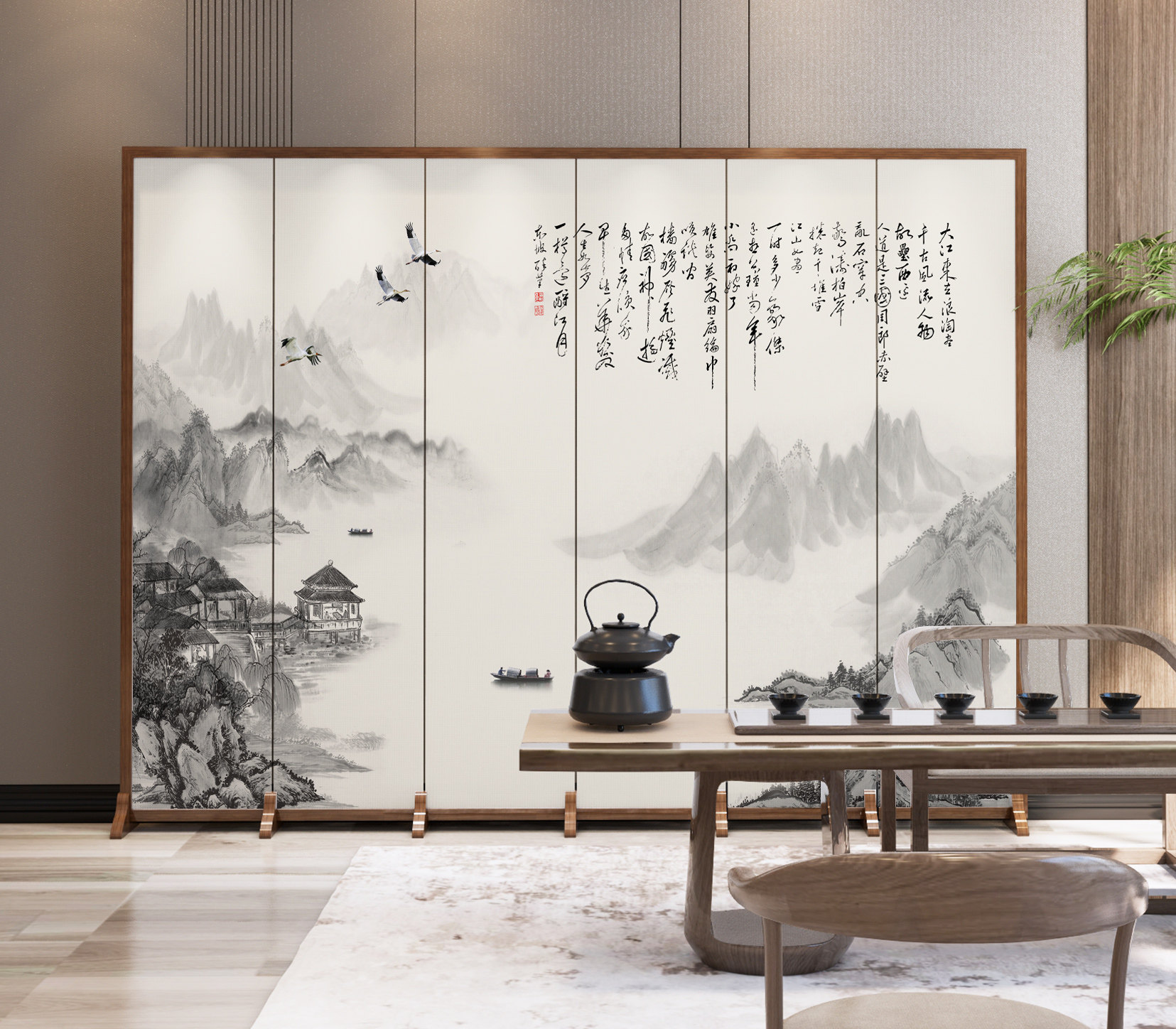 Chinese style screen partition living room office folding mobile minimalist modern light and luxurious bedroom shielded office folding screen-Taobao