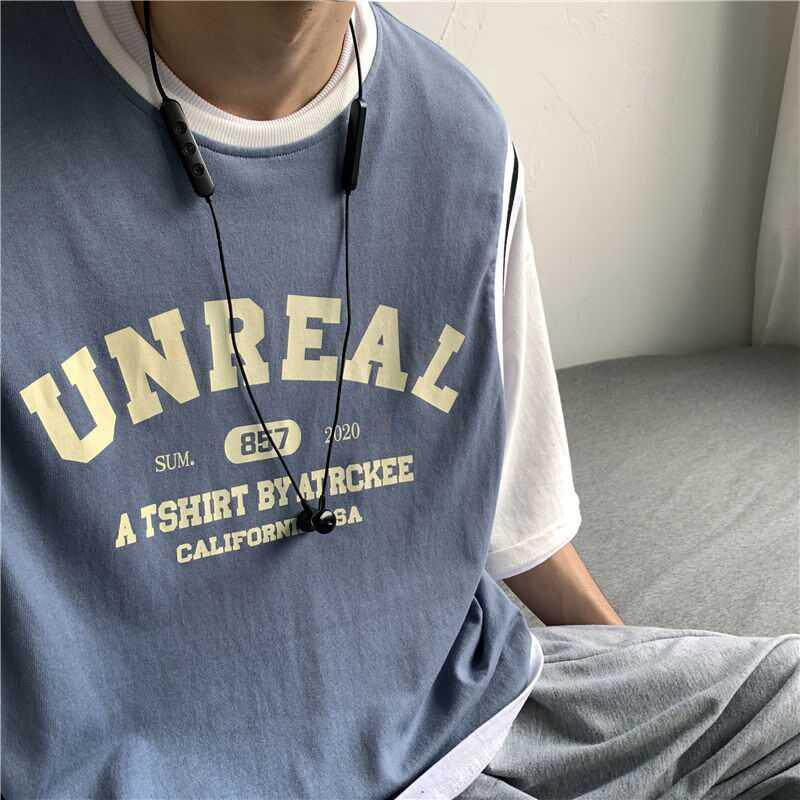 Basketball Suit Fake Two T-shirt Male Short Sleeve Round Collar Summer 50% Sleeves Han Version Trendy Loose Half Sleeve Blouse Man