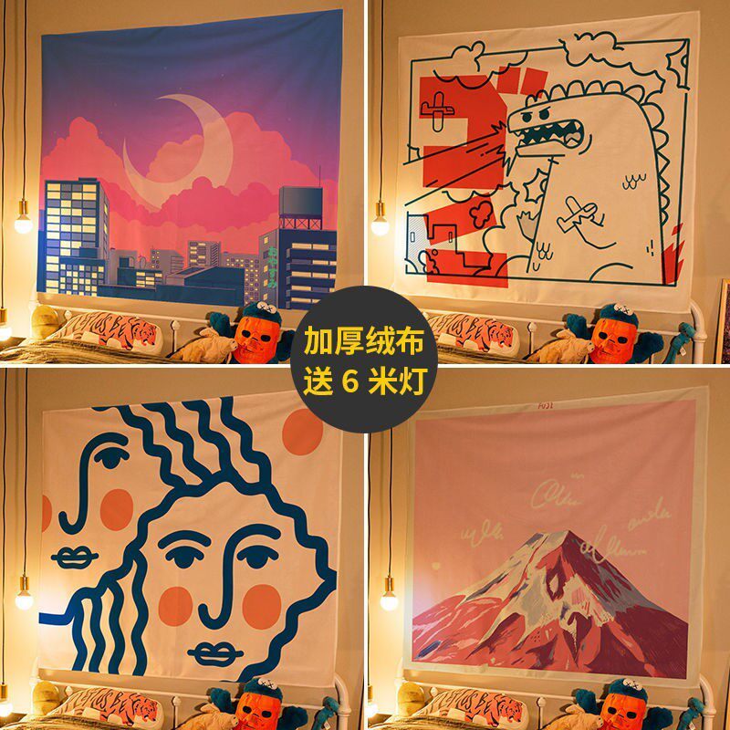 New cartoon background cloth ins wind hanging cloth tapestry bedroom dormitory room renovation layout bedside decorative wall cloth