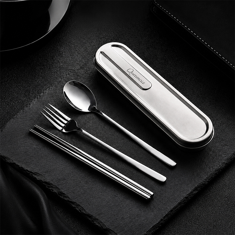 316 Stainless Steel Portable Cutlery Set for Students and Office Workers, Including Spoon, Fork, Chopsticks, and Storage Box, Three-Piece Set 316 Stainless Steel Portable Cutlery Set for Students and Office Workers, Including Spoon, Fork, Chopsticks, and Storage Box, Three-Piece Set