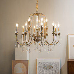 All-Copper Minimalist Living Room Chandelier, Crystal Light Luxury Art, American-Style Dining Room Lamp, Grand Villa, Mid-Century French Bedroom Lamp