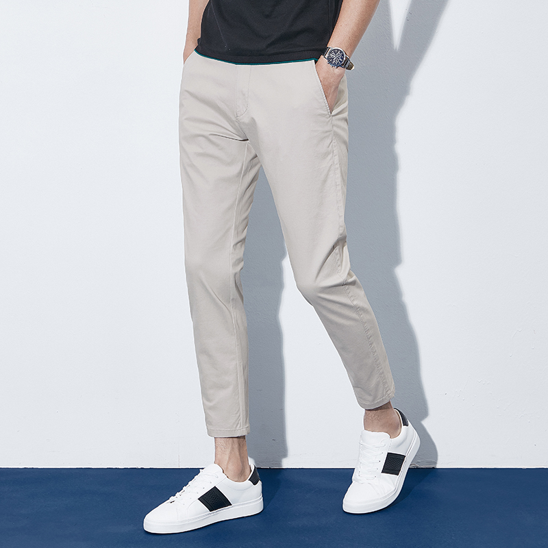 Men's Cropped Pants for Spring and Summer, Pure Cotton, Slim Fit, Tapered, Korean Style, Trendy Men's Casual Pants, Beige Cropped Pants, Versatile Men's Cropped Pants for Spring and Summer, Pure Cotton, Slim Fit, Tapered, Korean Style, Trendy Men's Casual Pants, Beige Cropped Pants, Versatile