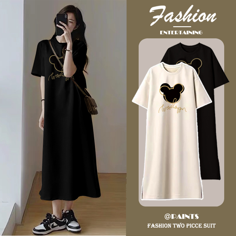 2026 New Fashion Women's T-Shirt Dress Summer Loose Plus Size Lazy Style Over-The-Knee Long Dress Summer Dress
