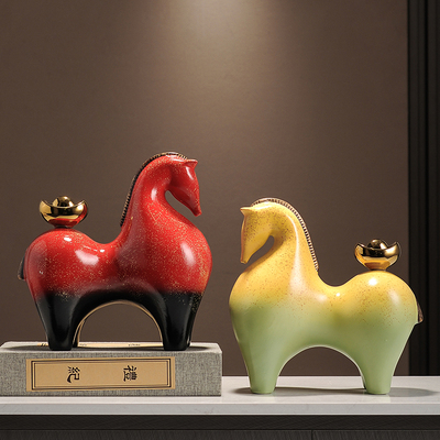 马上有钱摆件招财办公室装饰品高档新中式客厅博古架乔迁开业礼品