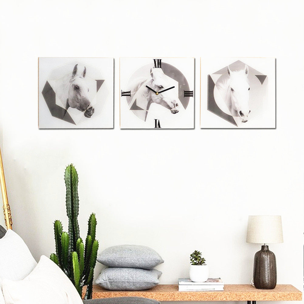 Living room fashion wall clock decorative painting clock frameless painter with mute clock background wall triptych mural wall clock