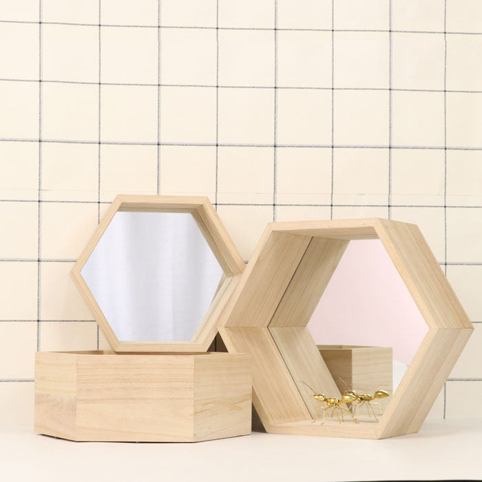 Decorative mirror wall wall hexagonal background wall mosaic hexagonal net red entrance makeup mirror living room storage