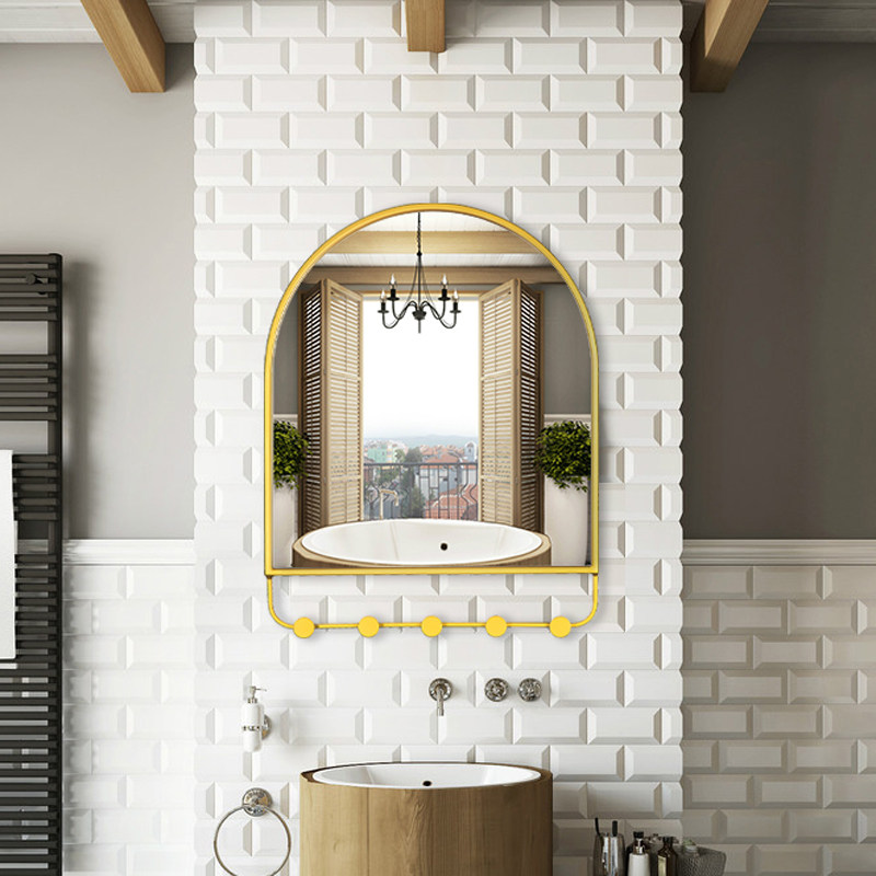 Nordic iron frame mirror Powder room mirror shelf Bedroom home makeup mirror Narrow edge mirror Wall hanging coat hook one