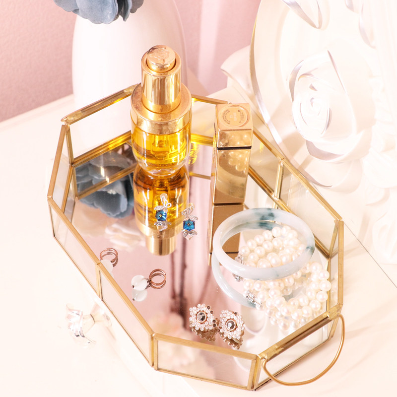 Jewelry Storage Box Cosmetics SKIN CARE PRODUCTS EUROSTYLE WIND RETRO BRONZE BAR GLASS PAN CAKE DESSERT TRAY BEDROOM