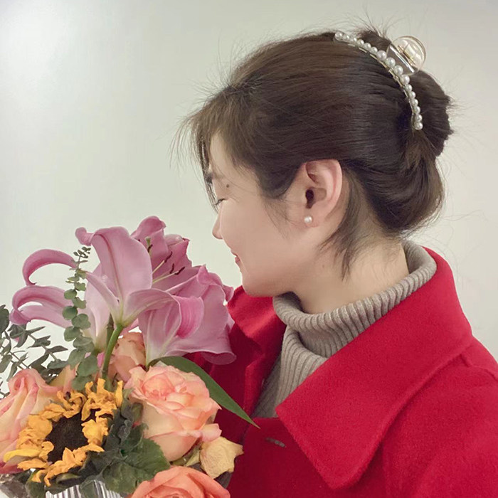 Transparent shark clip straight clip Korean mesh red elegant pearl hair clip minimalist adult women's star co-star