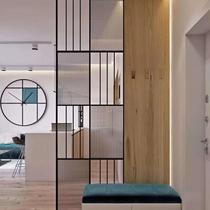 Light luxury Changhong Glass Nordic entrance Living room Wrought iron screen Partition wall Simple modern transparent matte metal