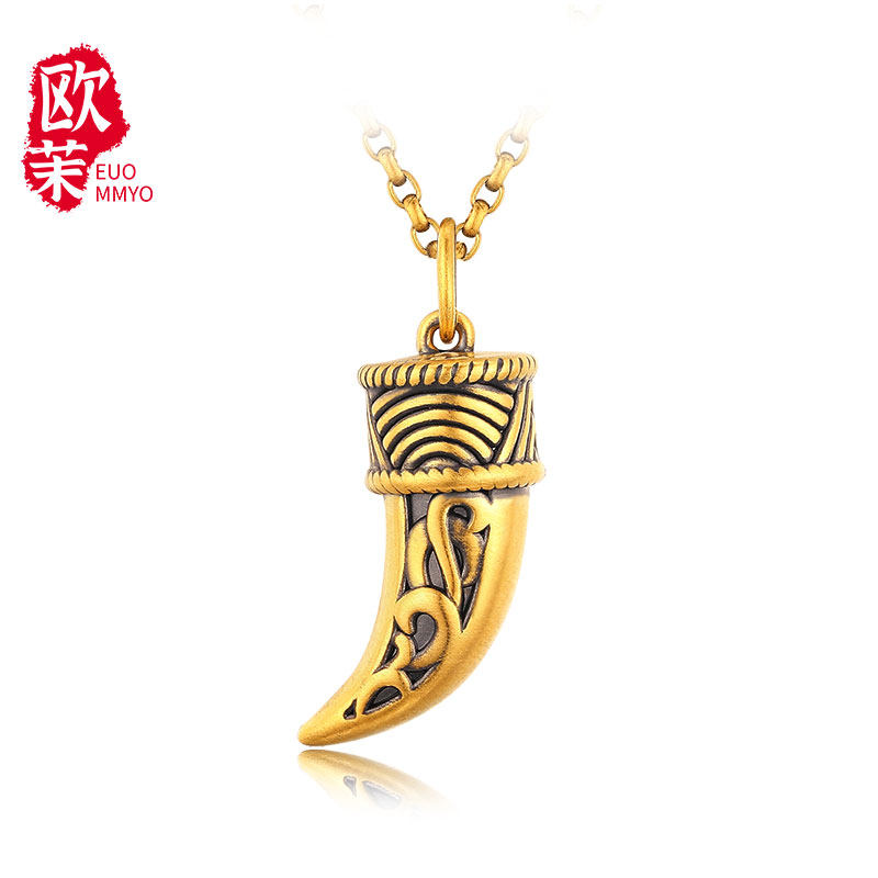 Gold Spike Pendant Cool Trendy Cyanide-Free Electric Black Gold Domineering Rattan Pattern Wolf Head Pendant Retro Men's Gold Necklace Pendant