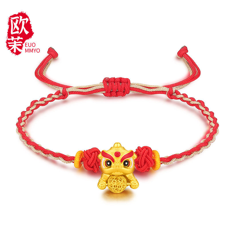 Gold Lucky Lion Dance Transfer Beads Pure Gold 999 Enamel Lucky Wake-up Lion Beads Auspicious Wake-up Lion Lulutong Bracelet