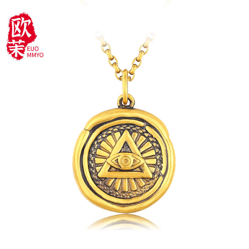 Gold God's Eye Pendant Cool Tide Cyanide-Free Electric Black Gold Sun God Word Card Pendant Men's Gold Necklace Pendant