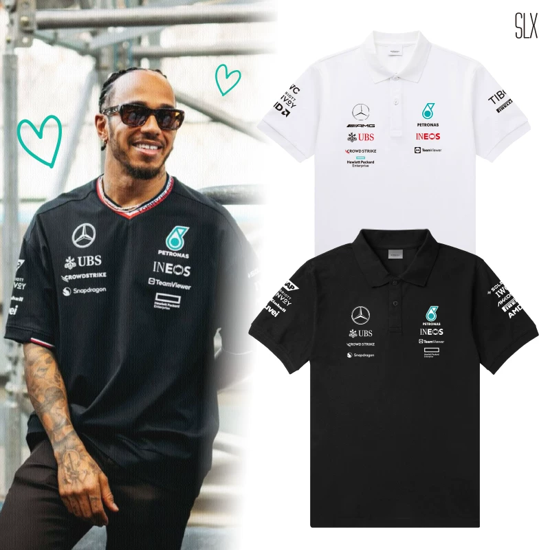 2024 AMG Mercedes Polo shirt F1 Hamilton short-sleeved business casual cotton blended Polo shirt 4S store team uniform