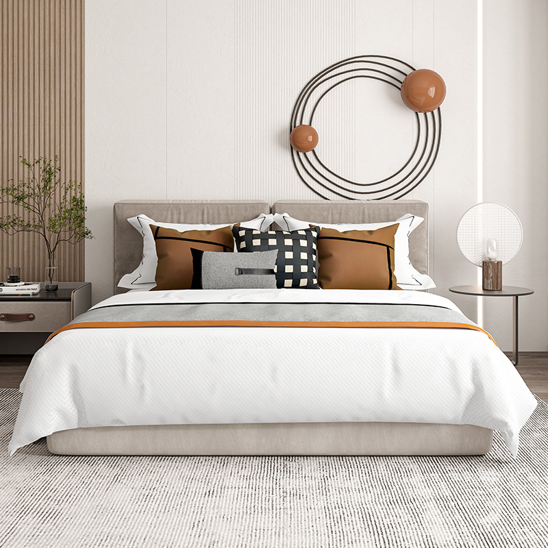 Prototype Room Bed Bedding Modern Minimalist Brown Hotel Villa Sample House Display Center High-end Home Innate Swing Show Soft Clothing