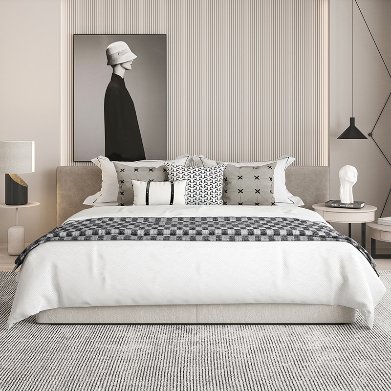Prototype Inter-Bed Pint Modern Minimalist Black & White High-end Hotel Villa Soft-mounted Pendulum Bed bedding light extravagant and multi-piece set