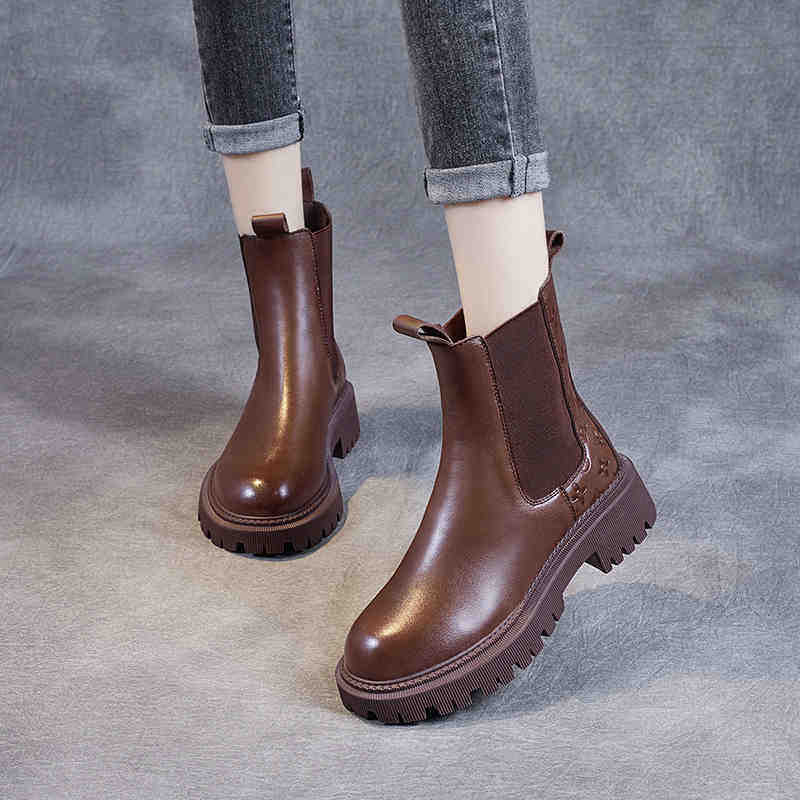 Leather cigarette boots women's shoes 2022 autumn new net red elastic thin boots Chelsea thick bottom heightening Martin boots