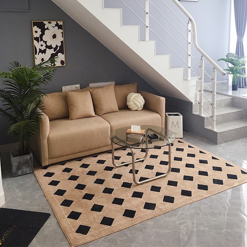 Nordic retro tile carpet bedroom thickened minimalist homestay living room coffee table bedside blanket American plaid floor mat
