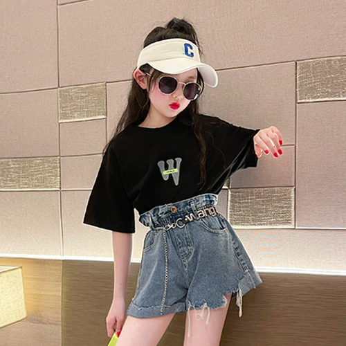 Летний комплект, детская джинсовая юбка, шорты, тонкие штаны, подходит для подростков