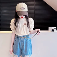 Комплект, джинсовая юбка, абрикосовые шорты