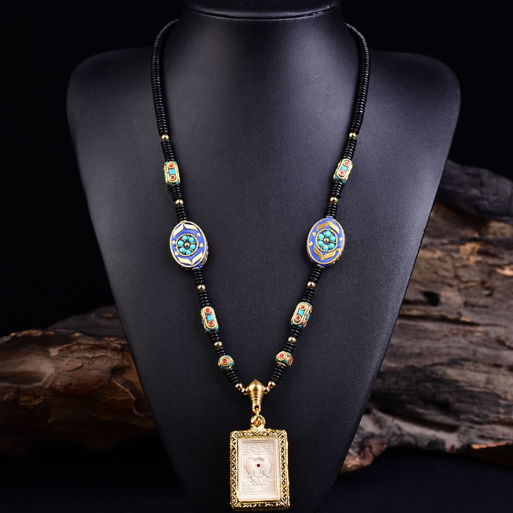6mm black coconut shell Buddha card chain thangka Nepalese copper beads Buddha card hanging chain sweater chain pendant chain for men and women