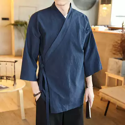 Hanfu men's ancient style jacket Buddha system Men's Zen clothing youth Tang suit Chinese style seven short sleeves Republic of China Chinese style robe