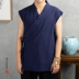 Mùa hè Trung Quốc chiếc váy của nam giới cổ đại nam gió bông và lanh vest không tay T-shirt cổ gió Trung Quốc Phật của nam giới trẻ Tang váy 