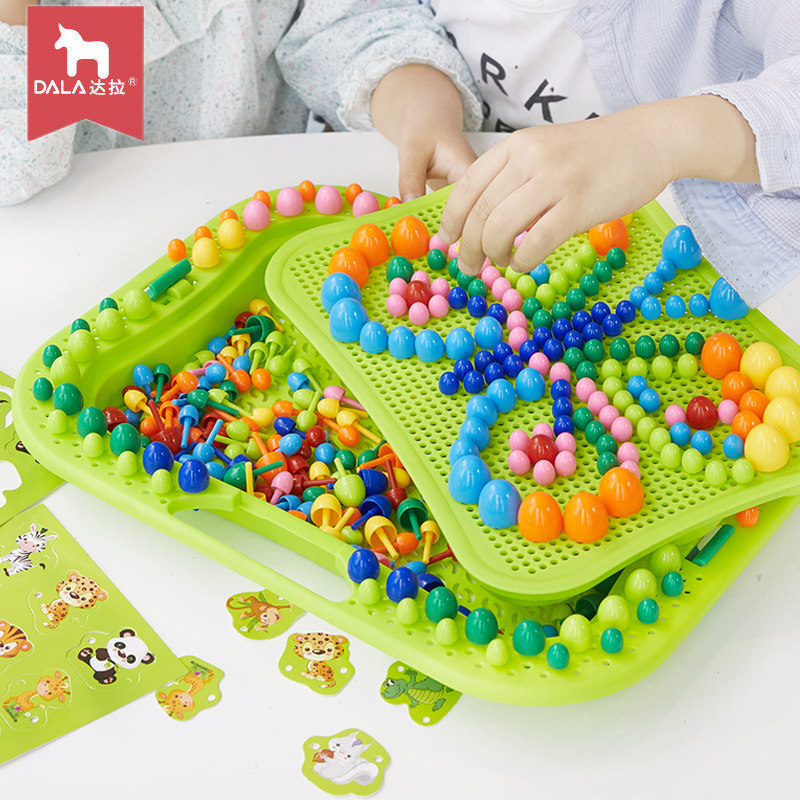 蘑菇钉拼图儿童1-3-4-6周岁2-5智力插板男孩女