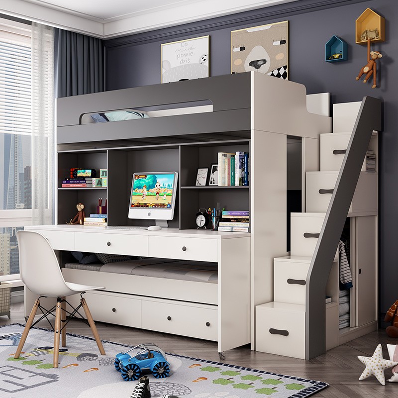 Upper and lower table two-story children's bed desk integrated multi-functional bed small apartment high and low bed learning one bed
