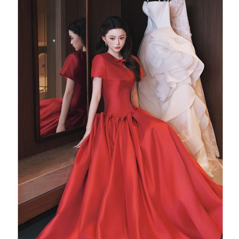 Red Dress, Engagement Dress, Toast Dress, Homecoming Outfit, Shawl Cape, Satin Strapless Long Dress, Two-Piece Set Red Dress, Engagement Dress, Toast Dress, Homecoming Outfit, Shawl Cape, Satin Strapless Long Dress, Two-Piece Set
