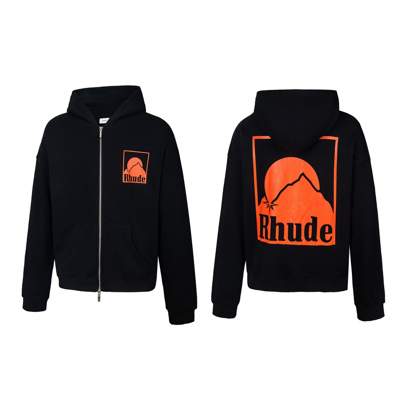 Rhude Zip-Up Hoodie with Unique Design, Loose Fit, Versatile and Trendy, ins Autumn/Winter Hoodie, 2025 New Model with Hood