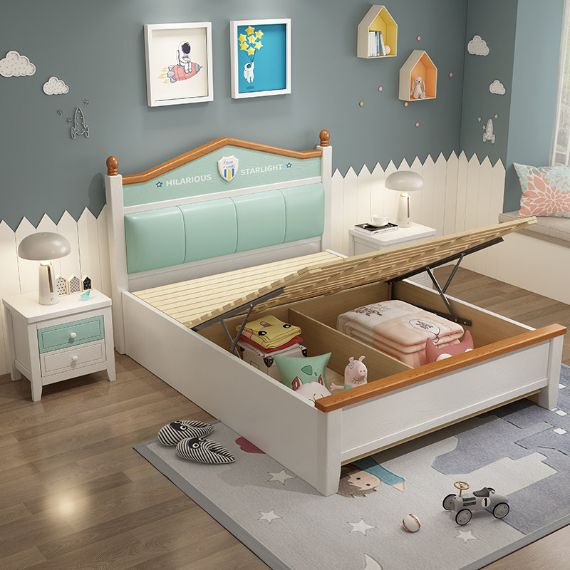 Children's solid wood bed soft depends on 1 8m boy bedroom reservoir beds 35m girl princess bed American student bed
