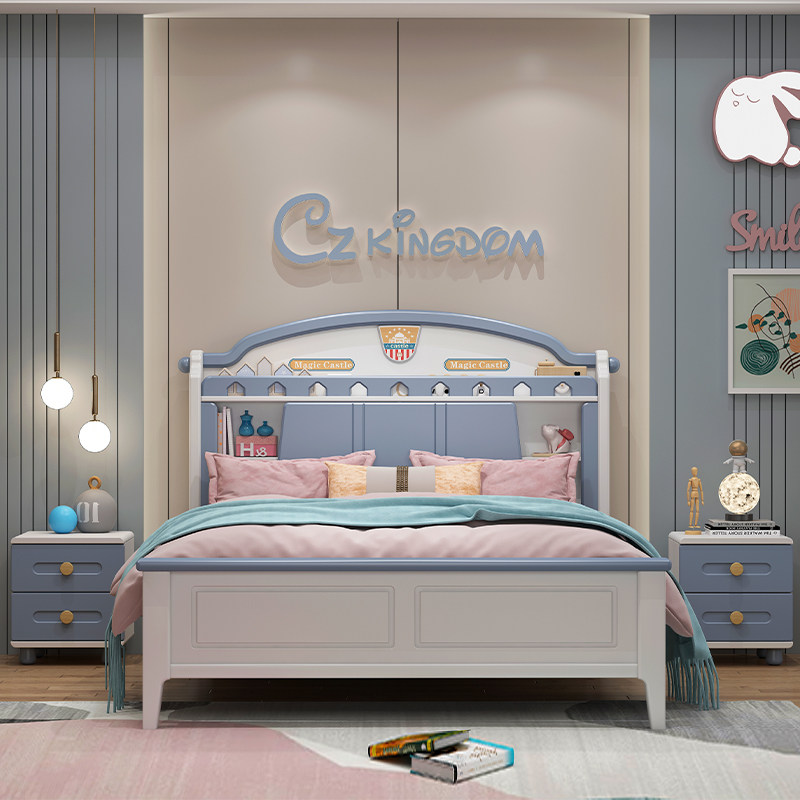 Solid wood children's bedroom storage bed single 1 5 m girl princess bed 1 35m simple teen