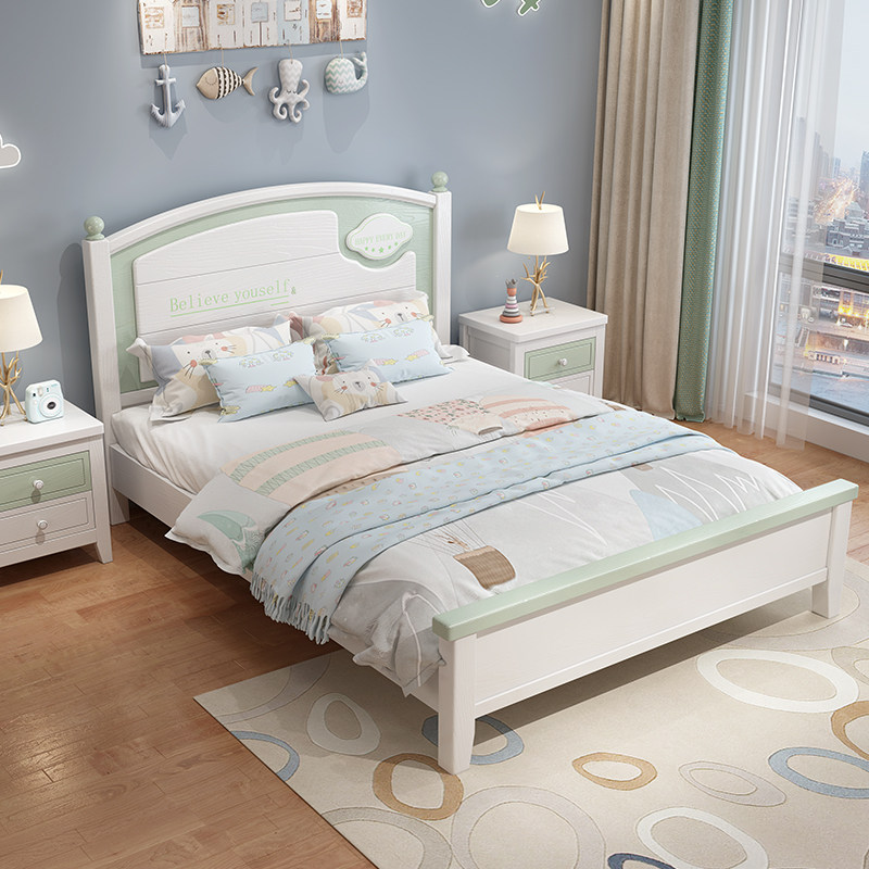 Solid wood children's bed boy 1 5 meters girl princess bed single bed teenager 1 2 meters simple child storage bed